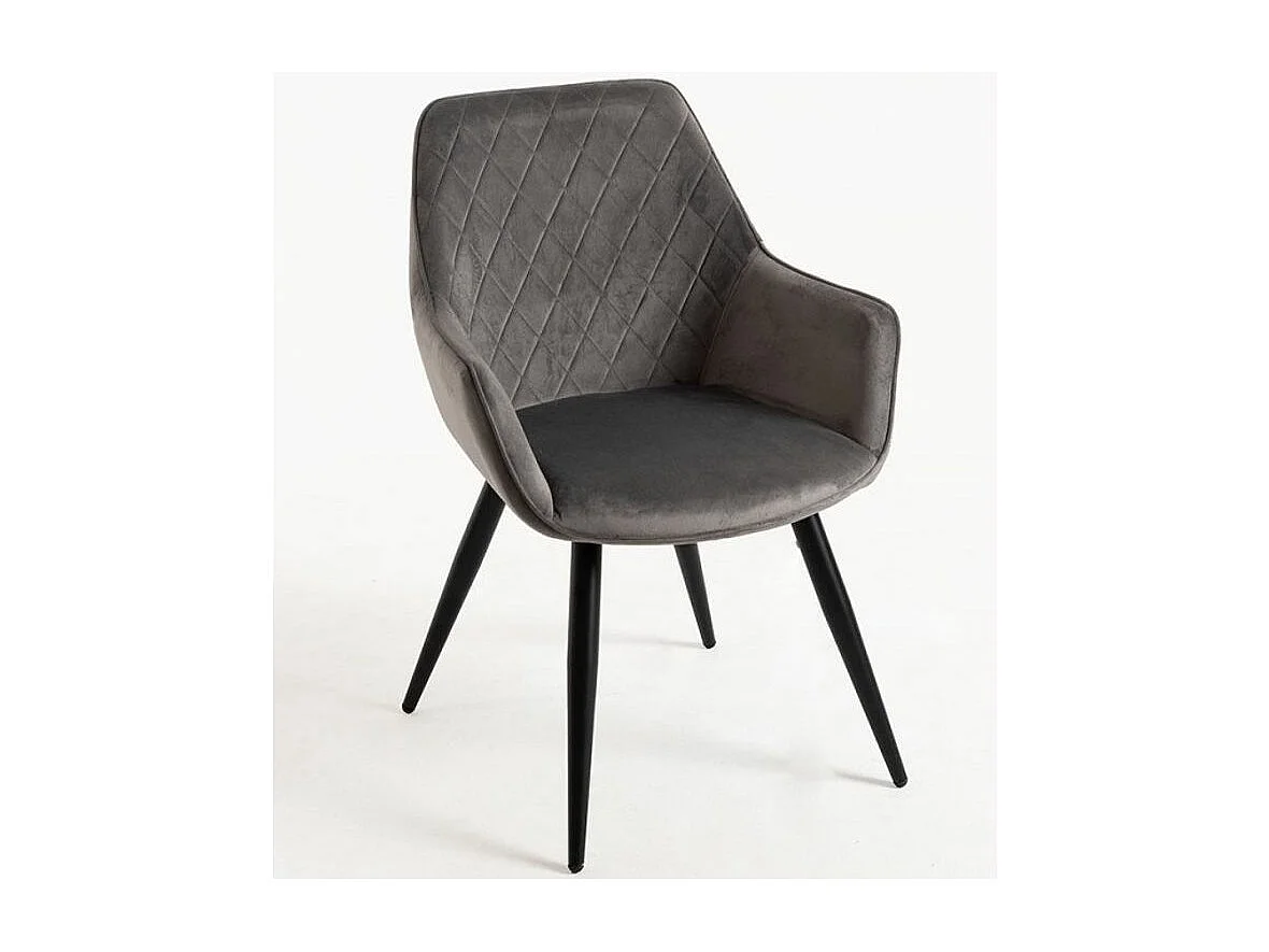 Silla Zonky de terciopelo gris oscuro con patas de metal negro - Lote de 2