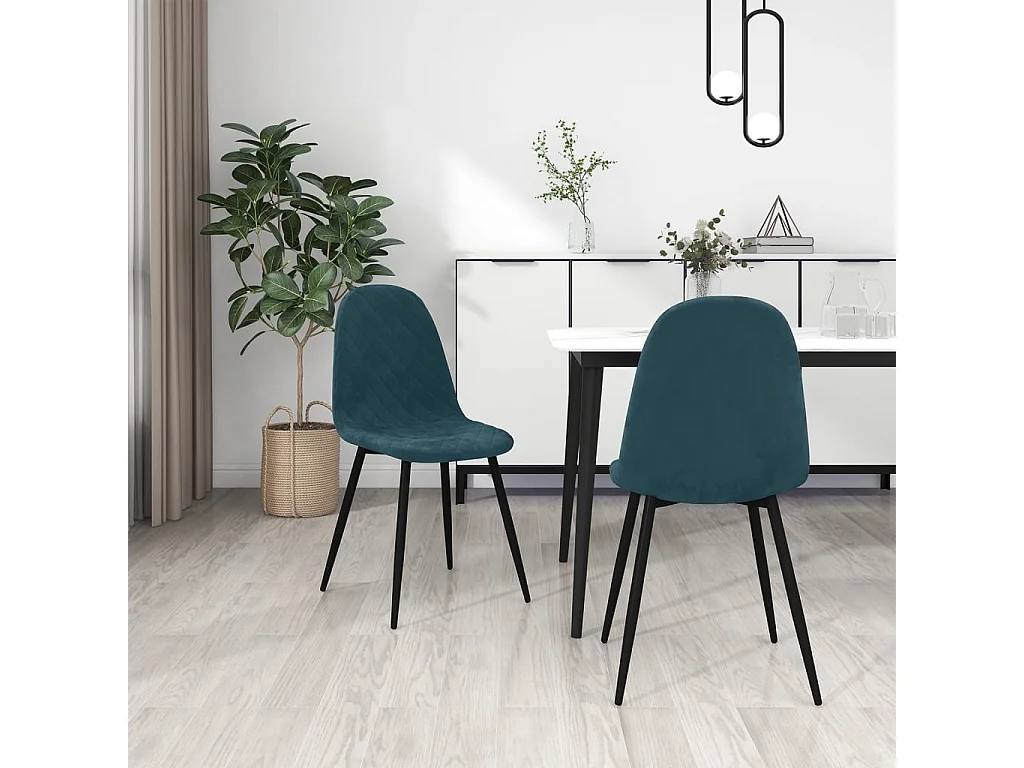 Chaise pieds métal noir et assise velours bleu Skyla - Lot de 2