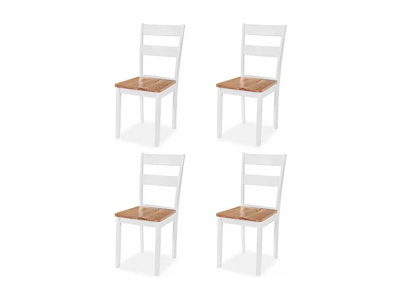 Chaise hévéa massif clair et blanc Amine - Lot de 4