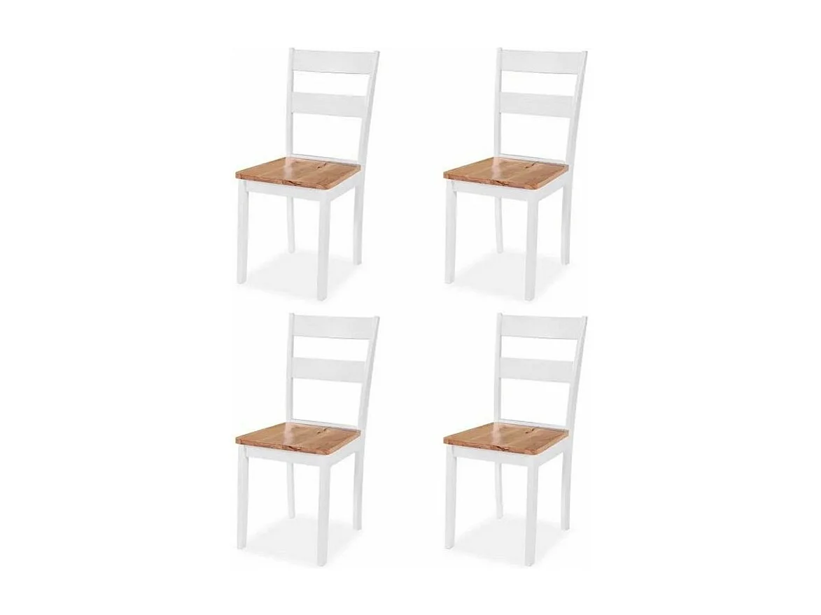 Chaise hévéa massif clair et blanc Amine - Lot de 4