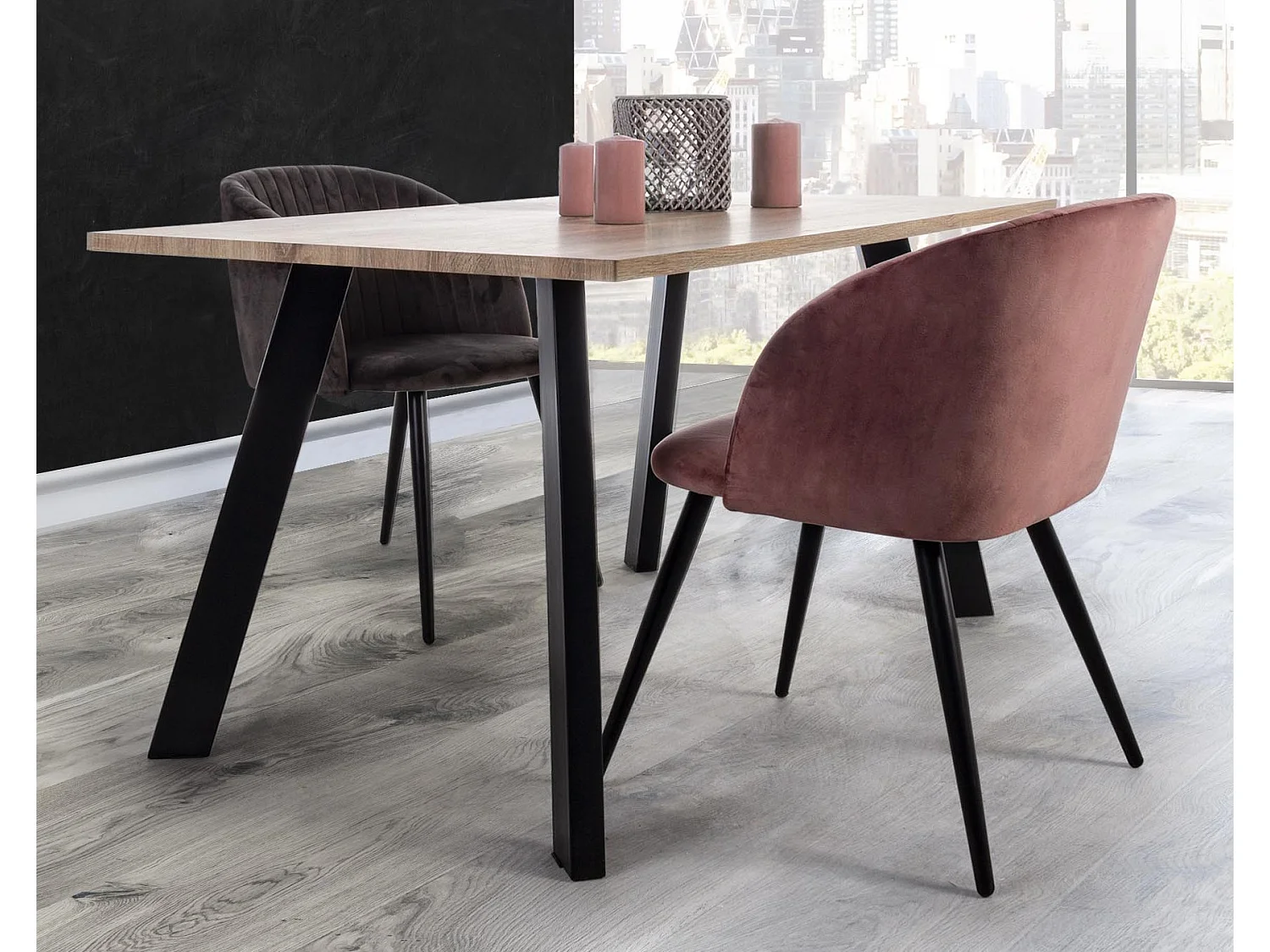 Lot de 2 chaises Quentin en velours rembourré - Confort moderne-Couleur Rose poudré