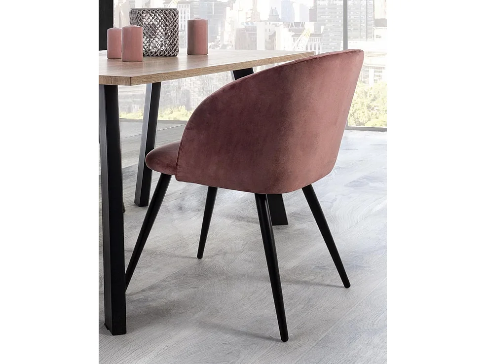 Lot de 2 chaises Quentin en velours rembourré - Confort moderne-Couleur Rose poudré