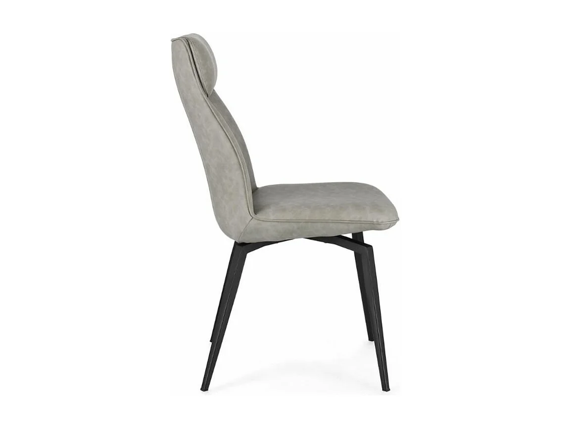 Chaise design simili cuir beige et pieds acier noir Lowra - Lot de 2