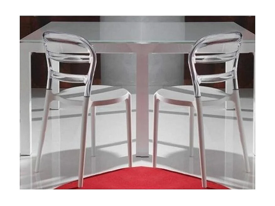 Chaise design laquée blanc et polycarbonate transparent Verza- Lot de 4