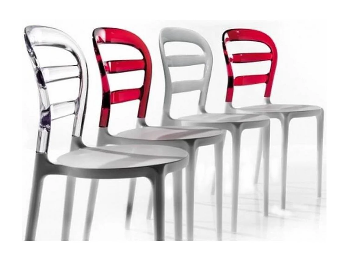 Chaise design laquée blanc et polycarbonate transparent Verza- Lot de 4