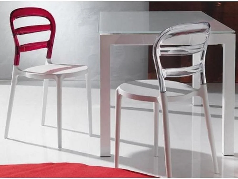 Chaise design laquée blanc et polycarbonate transparent Verza- Lot de 4