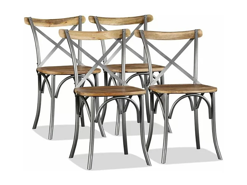 Chaise bois massif clair et métal Tiphen - Lot de 4