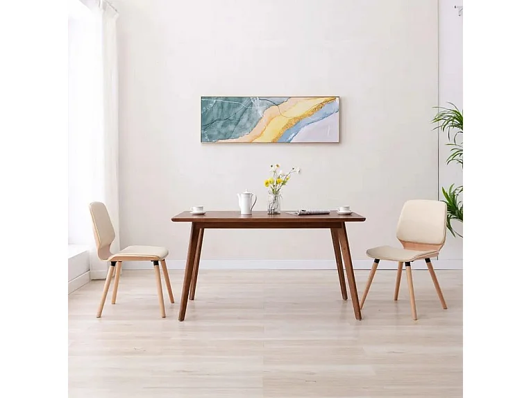 Chaise en bois naturel et simili cuir beige Klazo - Lot de 2