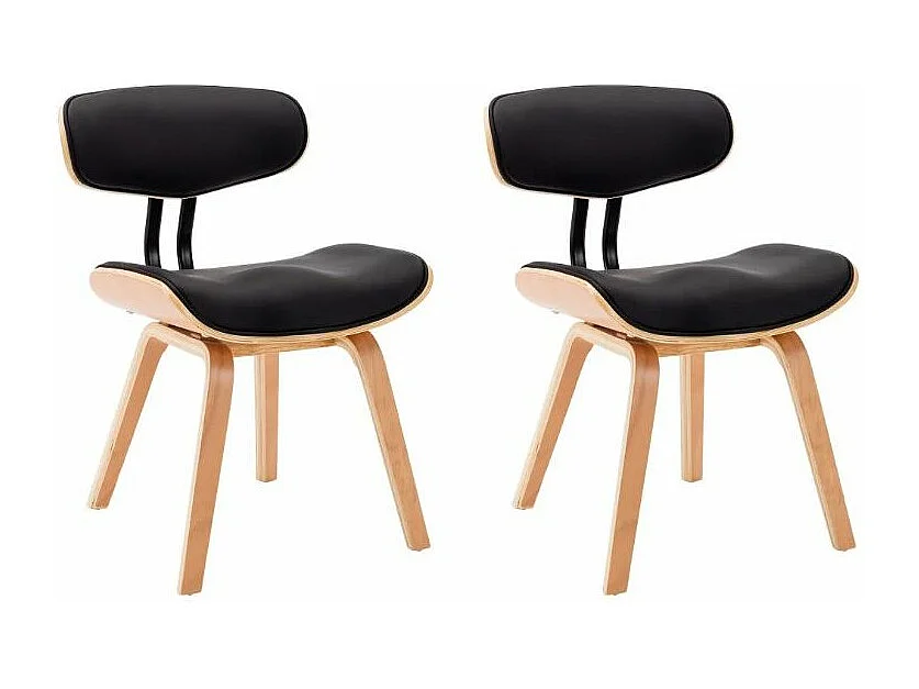 Chaise en bois clair et similicuir noir Pride - Lot de 2