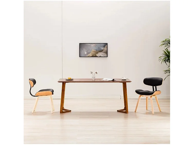 Chaise en bois clair et similicuir noir Pride - Lot de 2