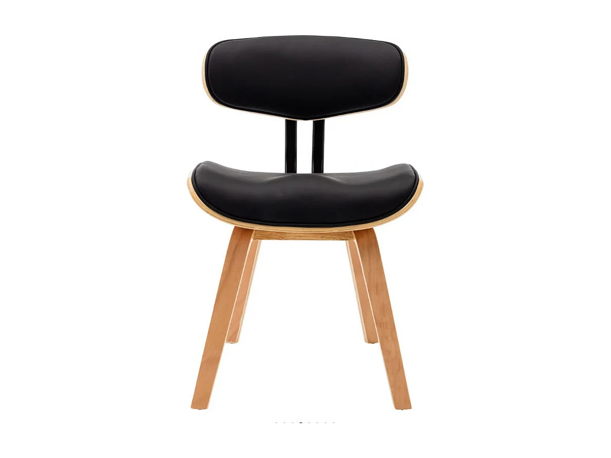 Chaise en bois clair et similicuir noir Pride - Lot de 2