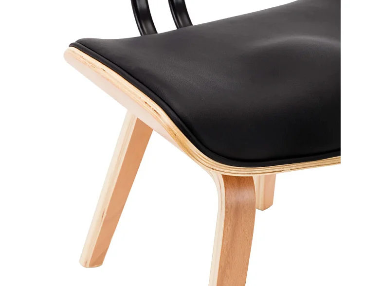 Chaise en bois clair et similicuir noir Pride - Lot de 2