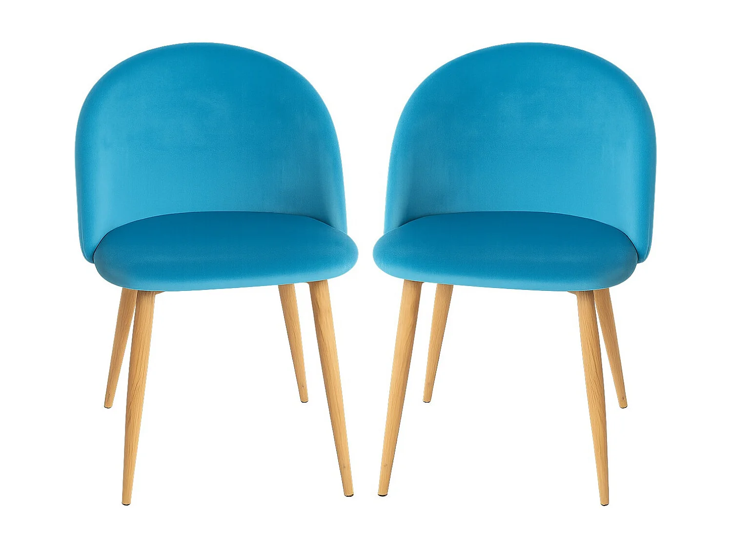 Lot de 2 chaises Kazon - Velours élégant et pieds métal effet bois clair-Couleur Bleu turquoise