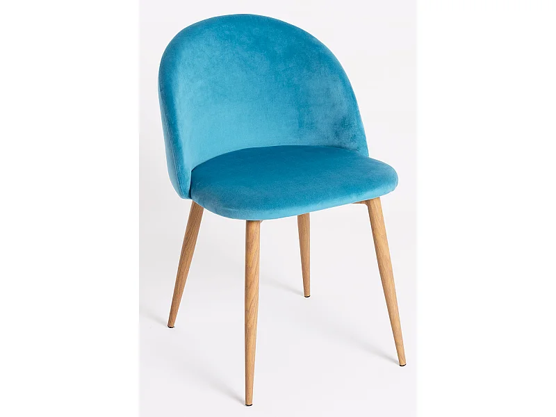 Lot de 2 chaises Kazon - Velours élégant et pieds métal effet bois clair-Couleur Bleu turquoise