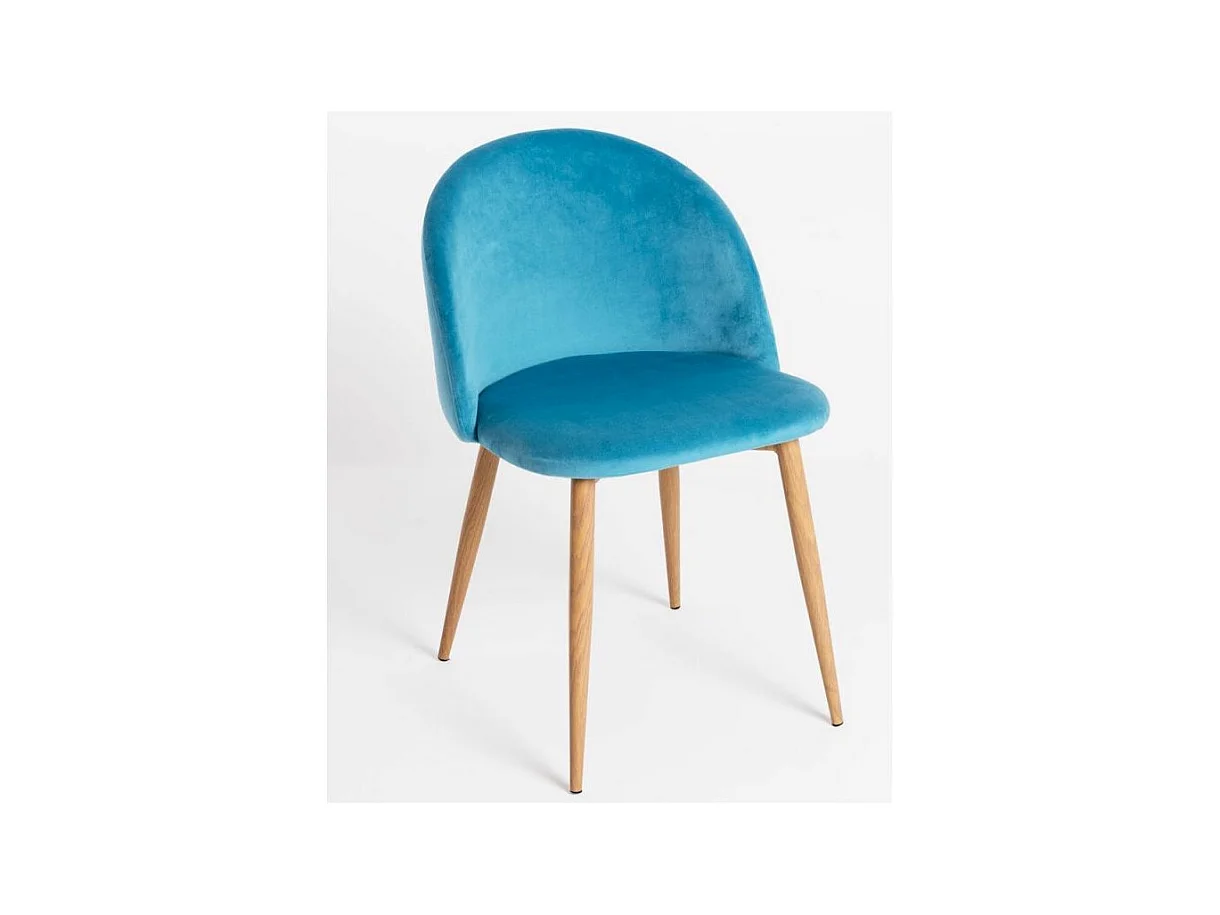 Lot de 2 chaises Kazon - Velours élégant et pieds métal effet bois clair-Couleur Bleu turquoise