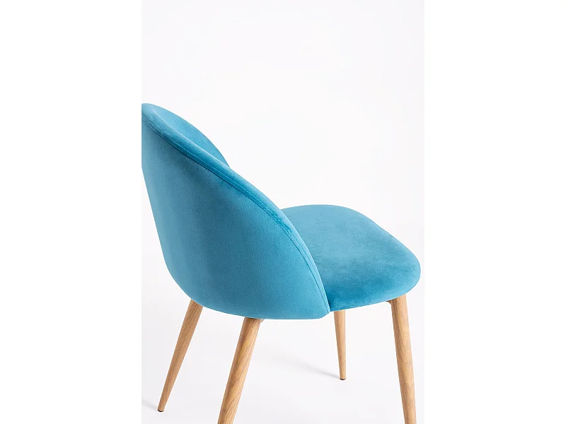 Juego de 2 sillas Kazon - Elegantes patas de metal efecto terciopelo y madera clara-Color Azul turquesa