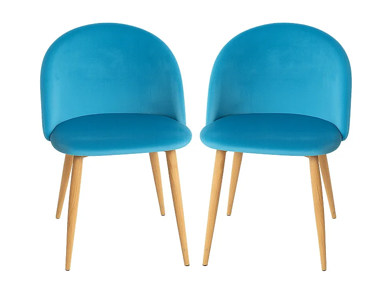 Lot de 2 chaises Kazon - Velours élégant et pieds métal effet bois clair-Couleur Bleu turquoise