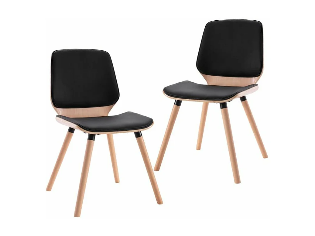 Chaise en bois naturel et simili cuir noir Klazo - Lot de 2