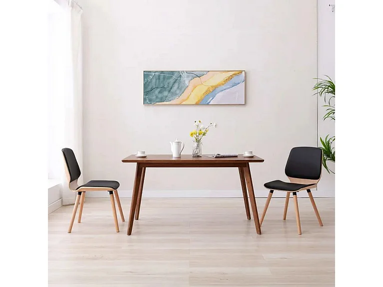 Chaise en bois naturel et simili cuir noir Klazo - Lot de 2