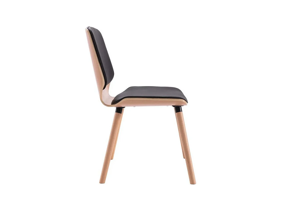 Chaise en bois naturel et simili cuir noir Klazo - Lot de 2