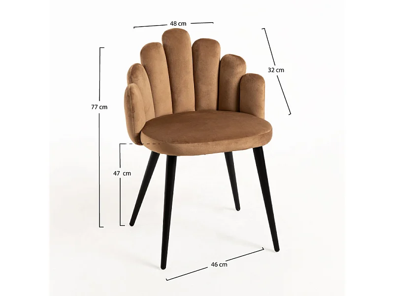 Silla original Achille de terciopelo marrón con patas de metal negro - Lote de 2