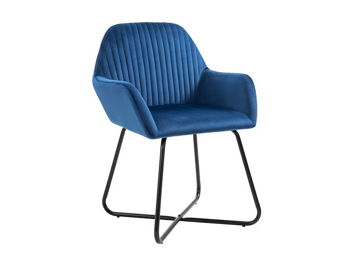 Chaise velours bleu et pieds métal noir Mikee - Lot de 4