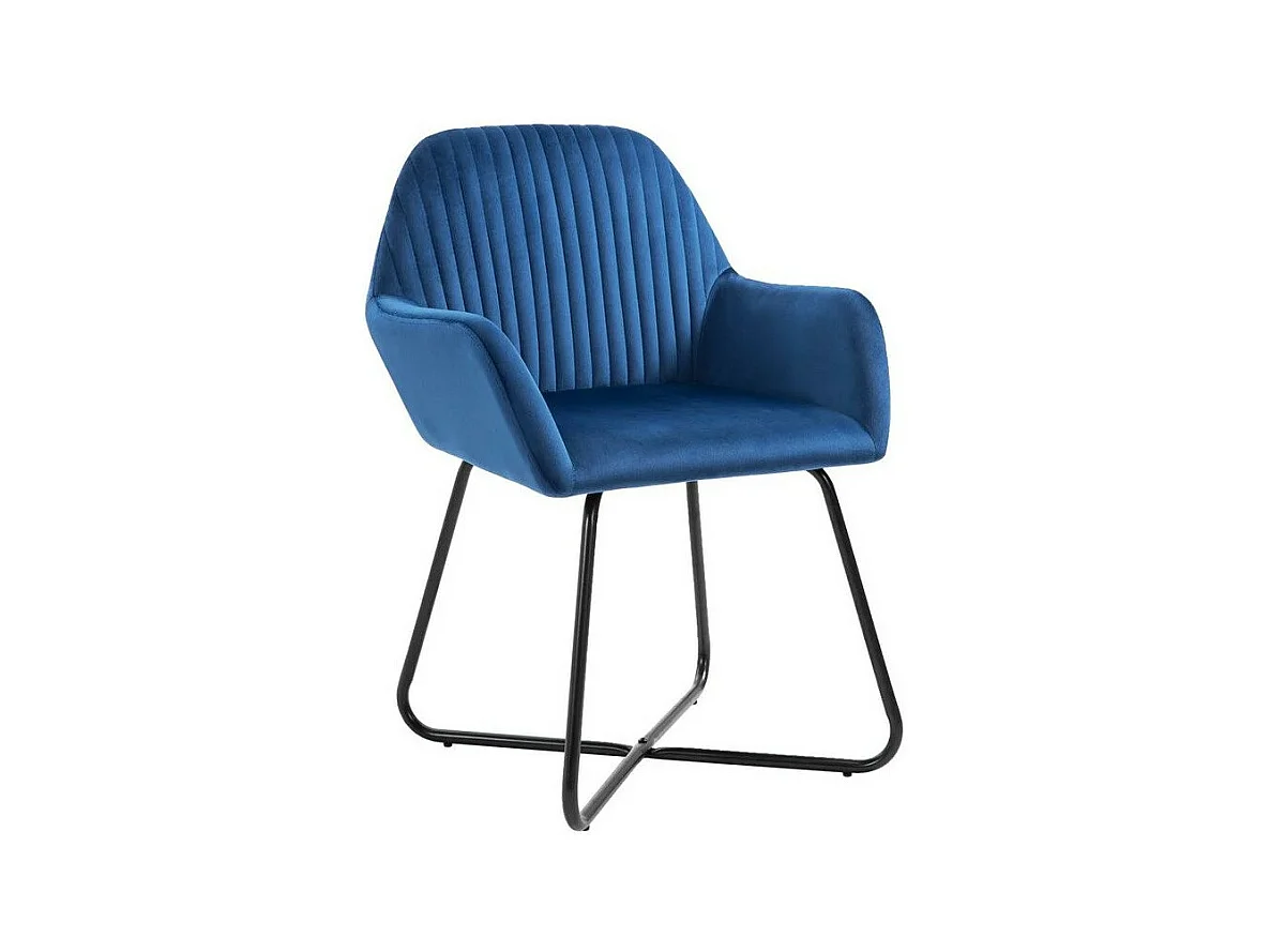 Chaise velours bleu et pieds métal noir Mikee - Lot de 4