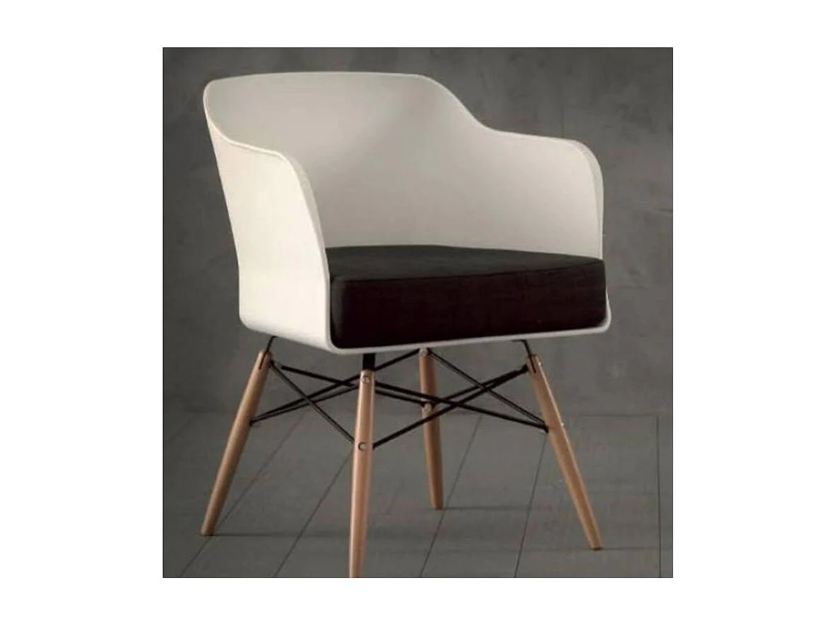 Chaise coque blanche et hêtre massif coussin anthracite Kinoa- Lot de 4