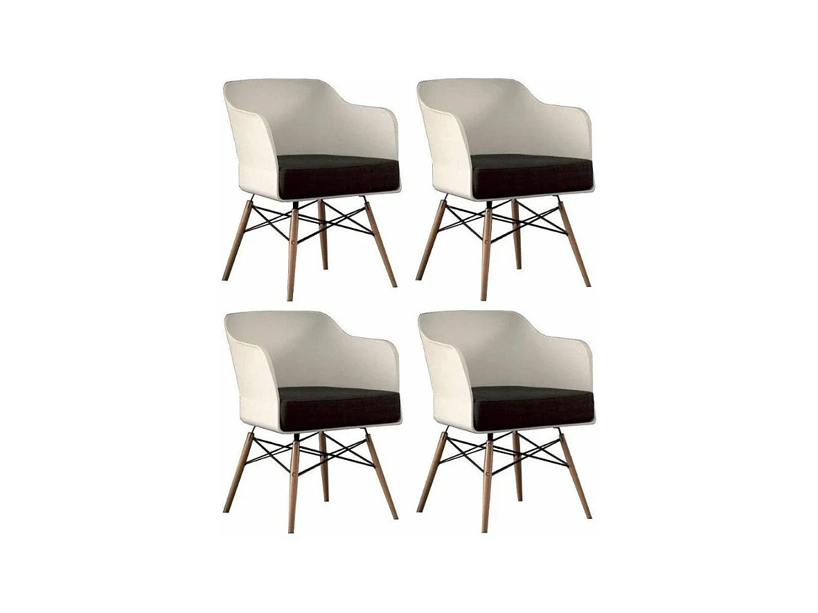 Chaise coque blanche et hêtre massif coussin anthracite Kinoa- Lot de 4