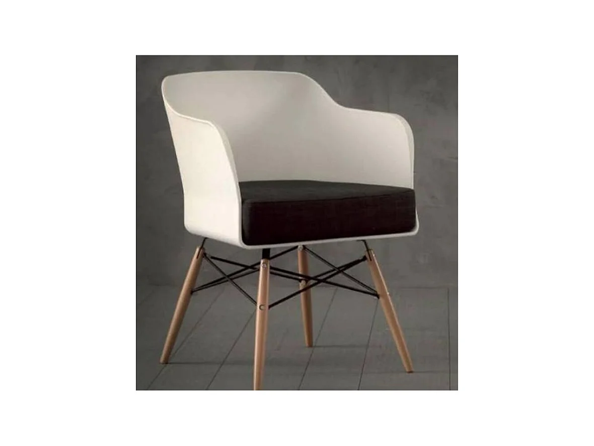 Chaise coque blanche et hêtre massif coussin anthracite Kinoa- Lot de 4