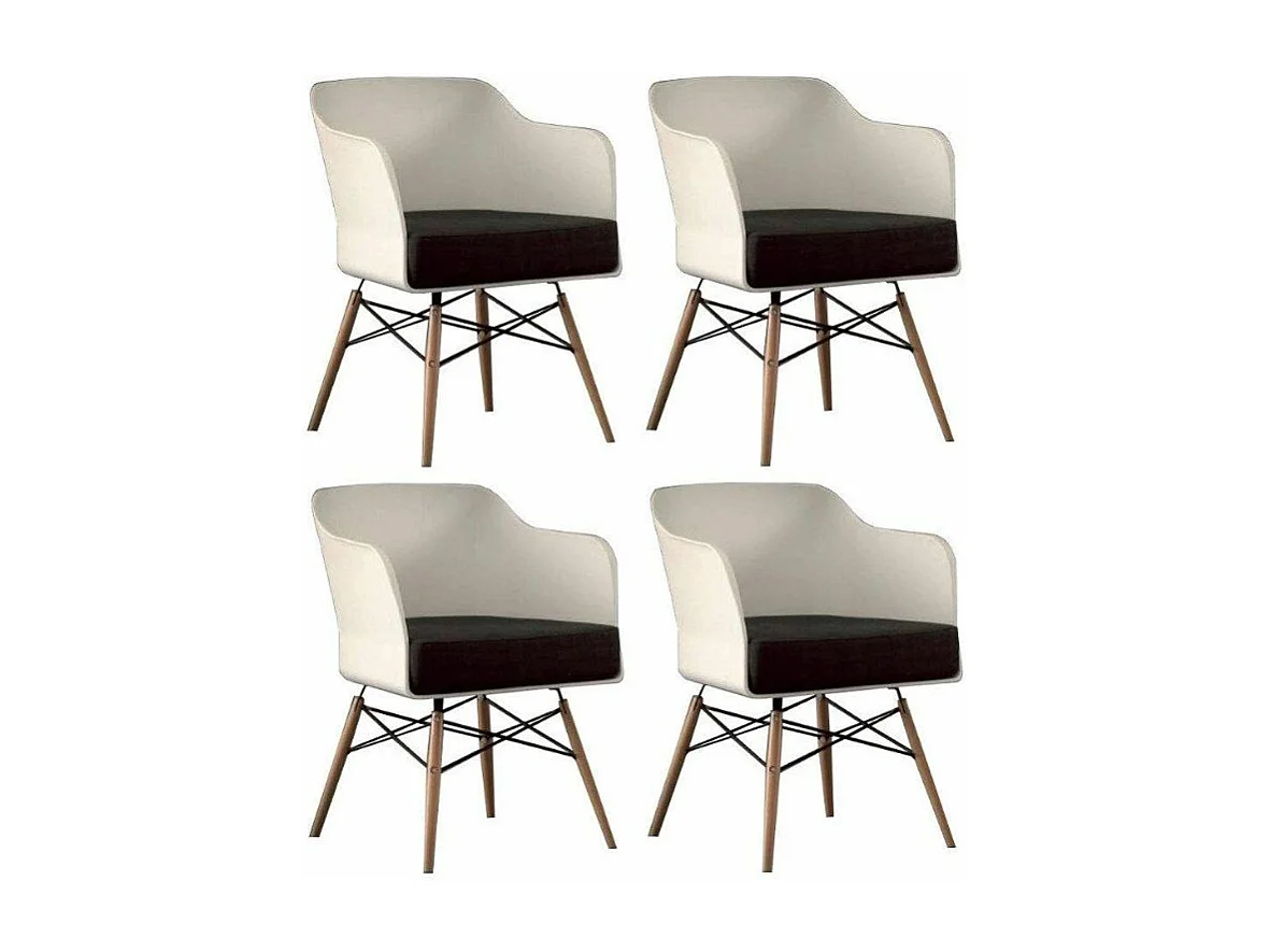 Chaise coque blanche et hêtre massif coussin anthracite Kinoa- Lot de 4