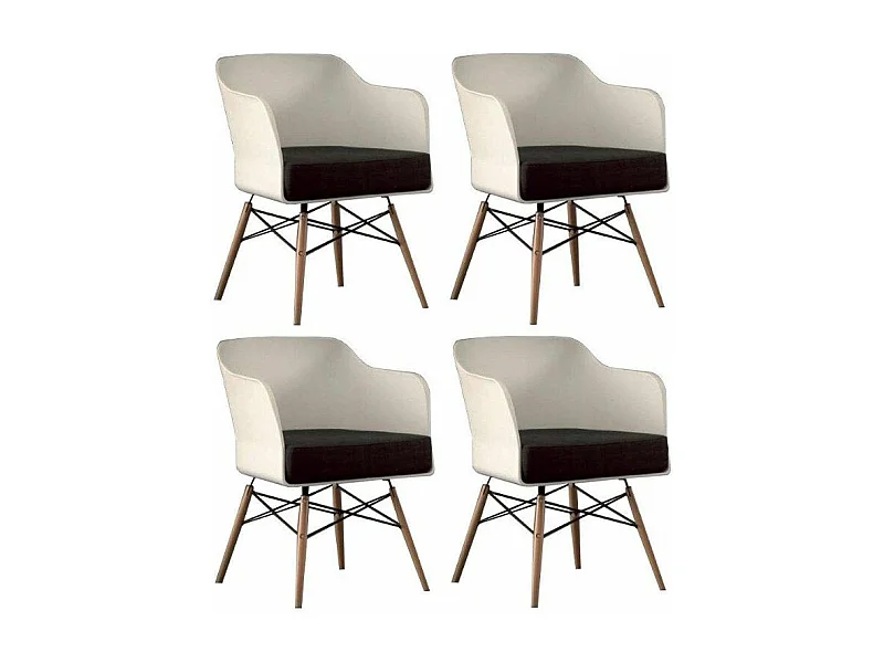 Chaise coque blanche et hêtre massif coussin anthracite Kinoa- Lot de 4