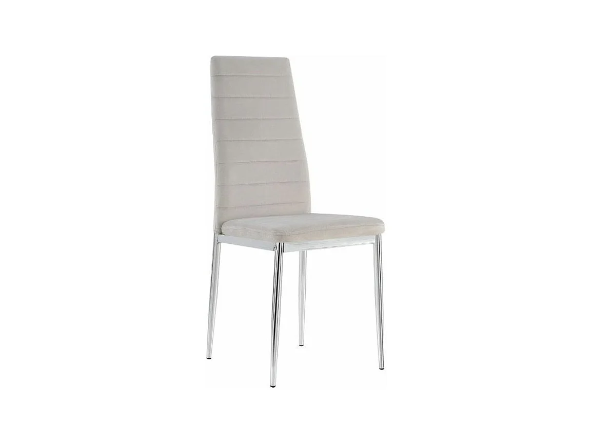 Chaise velours beige matelassé et pieds acier chromé Roba - Lot de 6