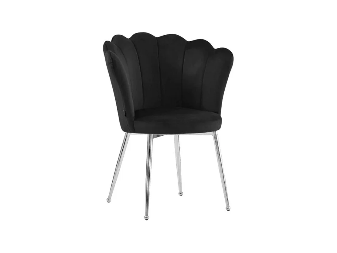 Chaise moderne velours et pieds métal chromé Pétale - Lot de 2-Couleur Noir