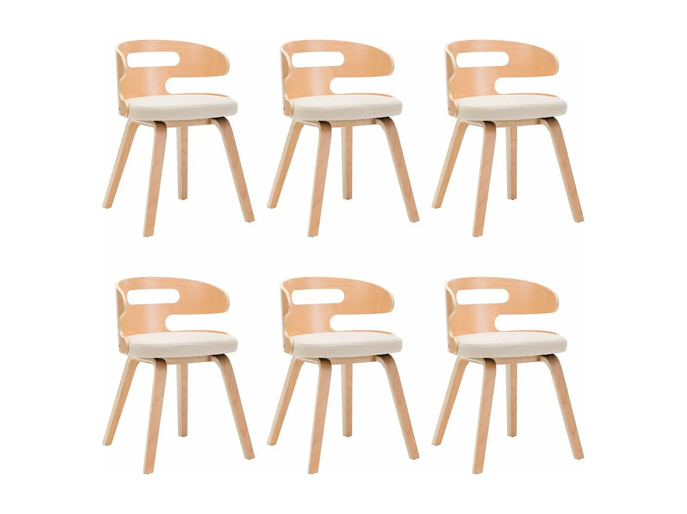 Chaises de salle à manger 6 pcs Crème Bois courbé et similicuir 2