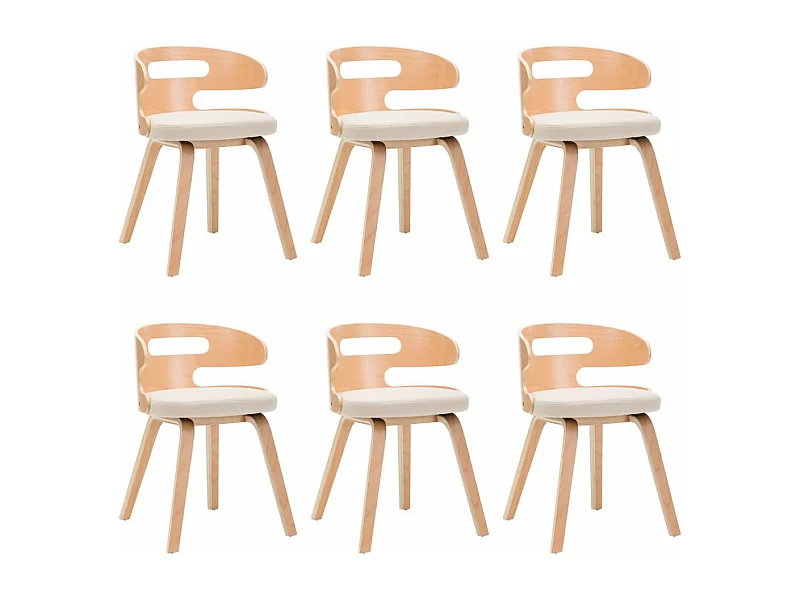 Chaises de salle à manger 6 pcs Crème Bois courbé et similicuir 2