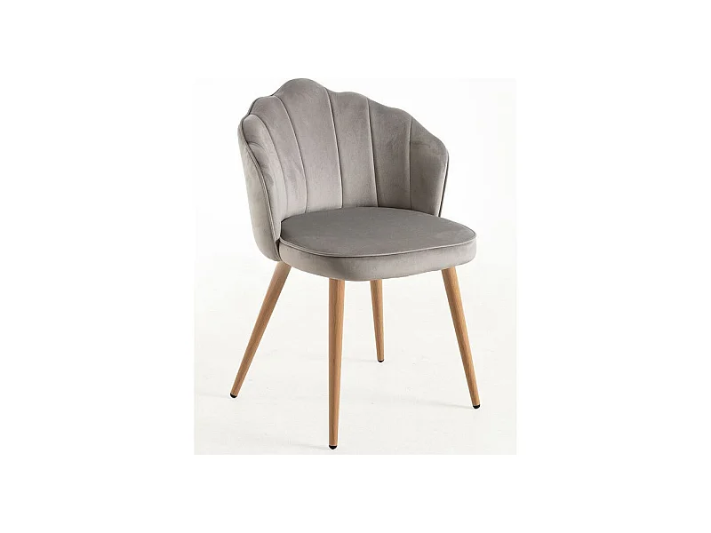 Chaise velours gris et bois naturel Lizaty - Lot de 2