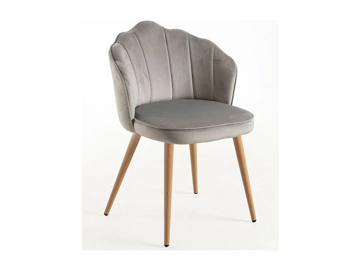 Chaise velours gris et bois naturel Lizaty - Lot de 2