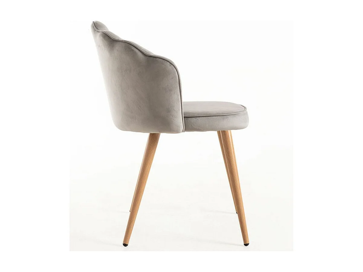 Chaise velours gris et bois naturel Lizaty - Lot de 2