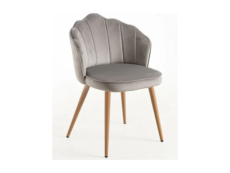 Chaise velours gris et bois naturel Lizaty - Lot de 2