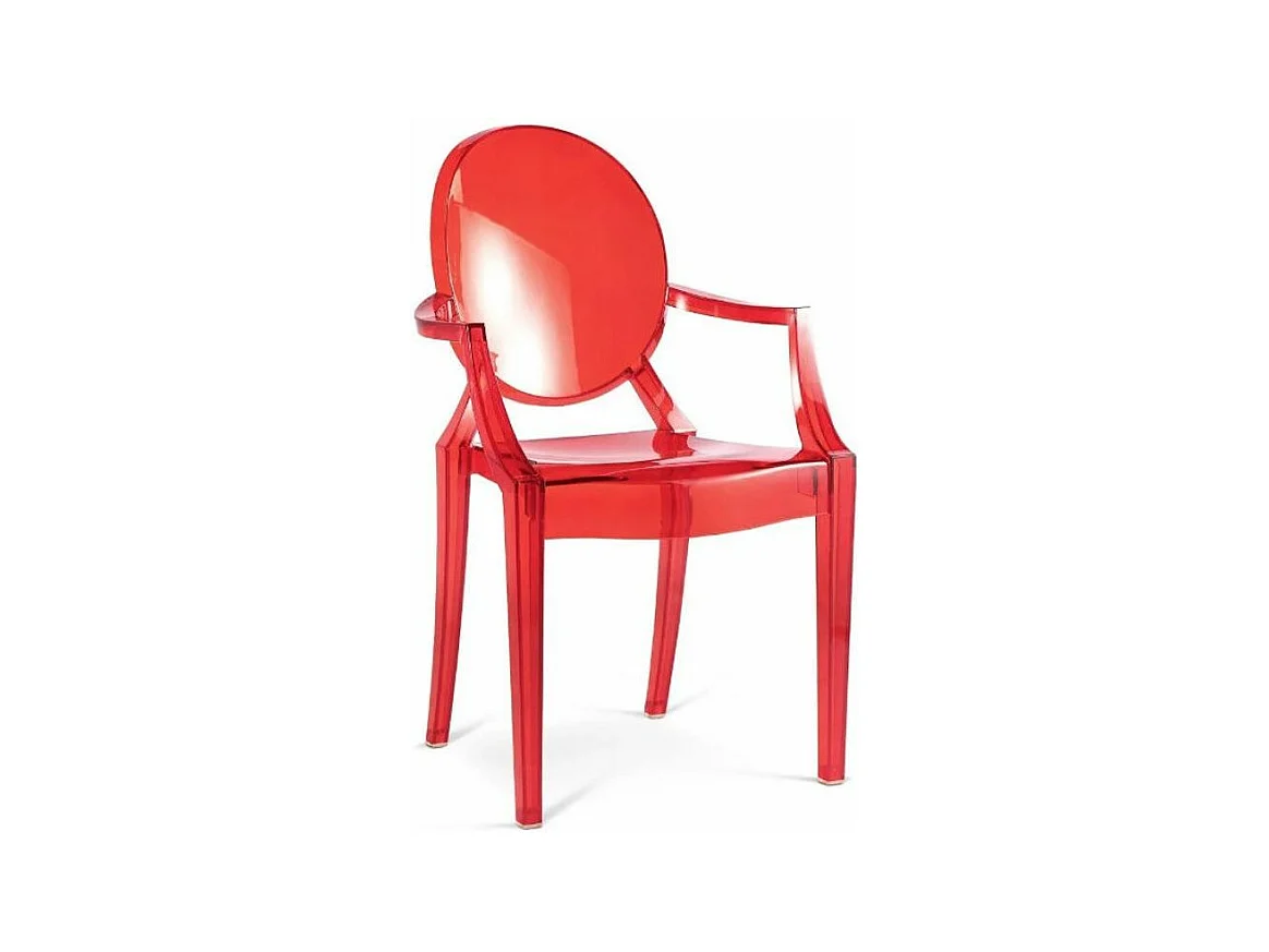 Fauteuil design en polycarbonate transparent ou Opaque - Collection Louiva-Couleur Rouge transparent