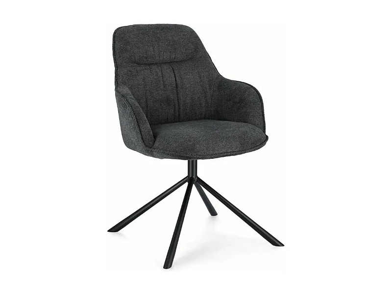 Fauteuil design tissu doux gris foncé et pieds acier noir Grawa - Lot de 2