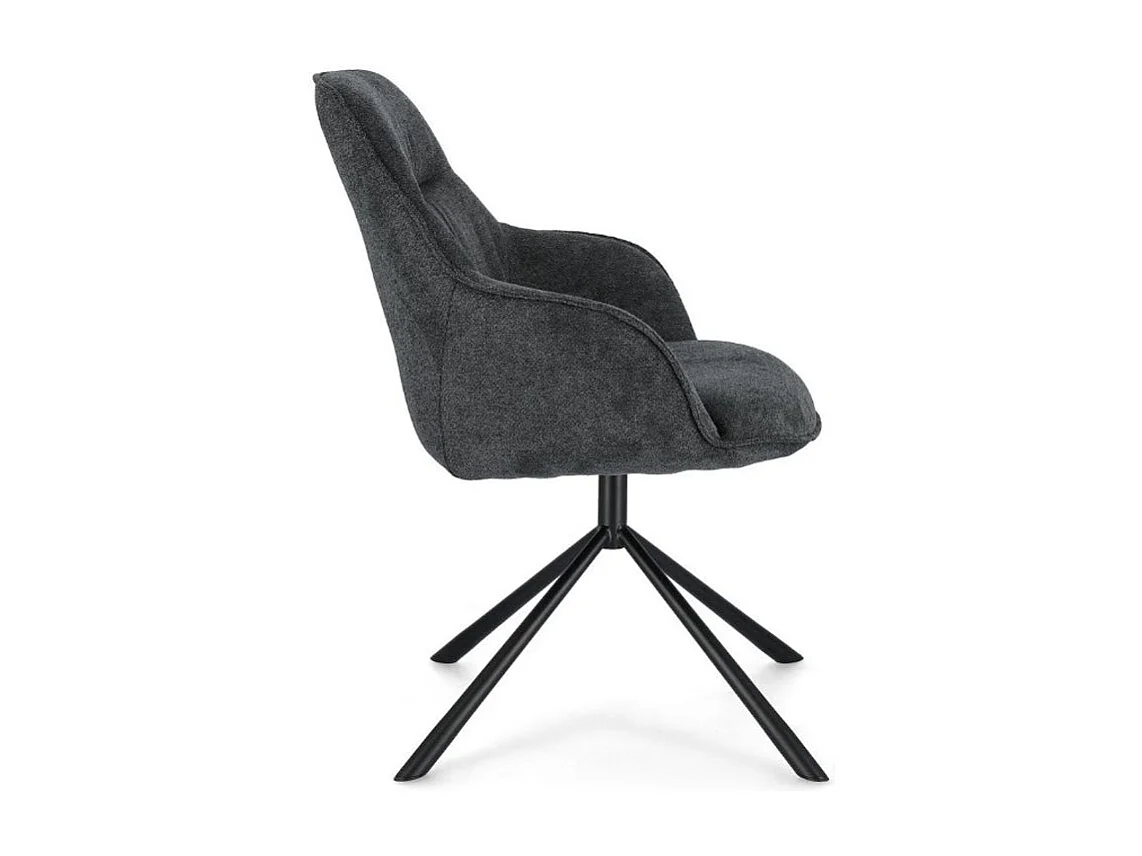 Fauteuil design tissu doux gris foncé et pieds acier noir Grawa - Lot de 2