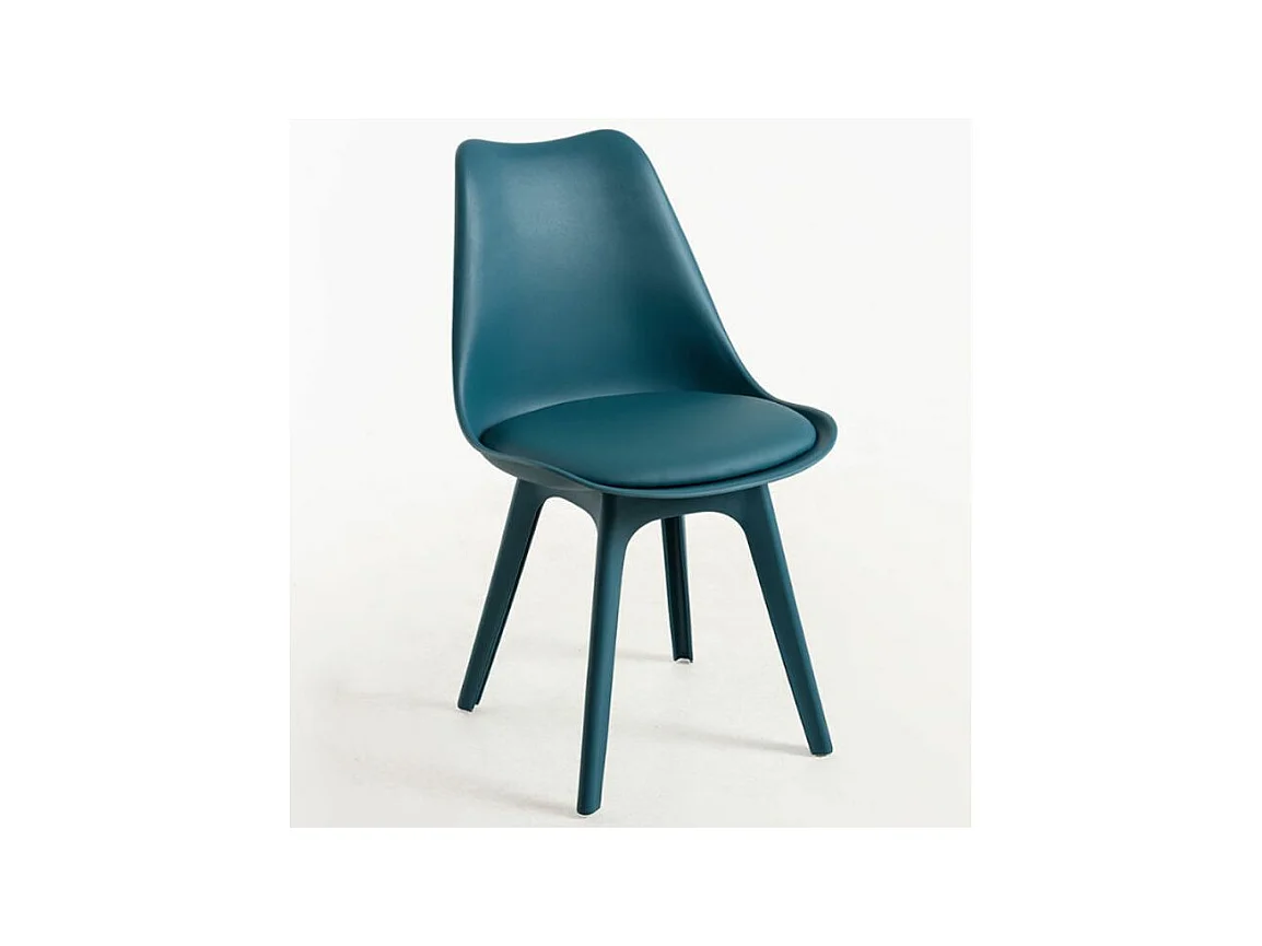 Chaise moderne polypropylène et coussin d'assise simili cuir bleu canard Arko - Lot de 2