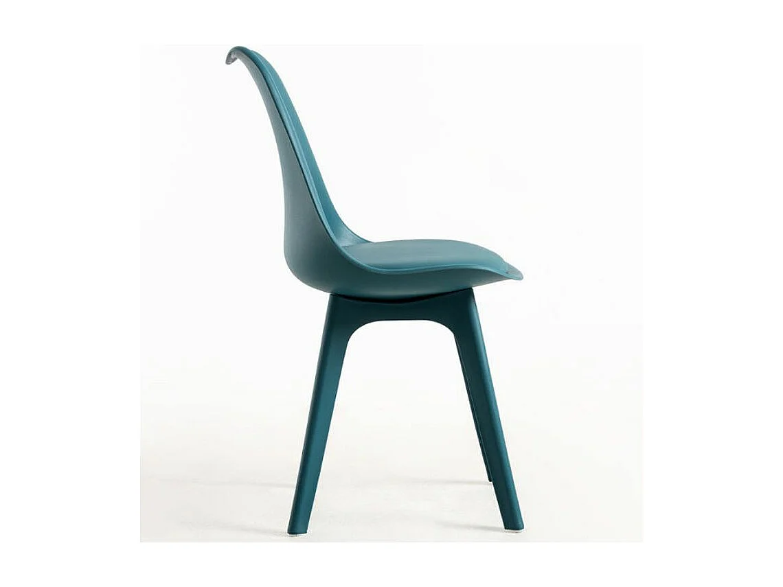 Silla moderna Arko de polipropileno y cojín de asiento de piel sintética azul pato