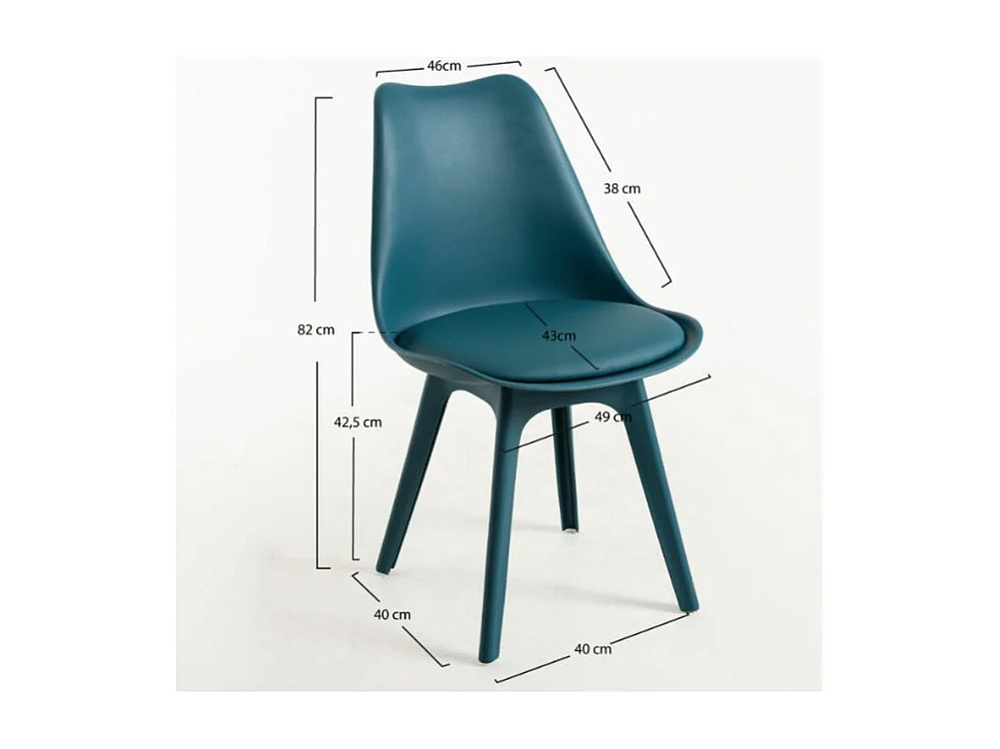 Silla moderna Arko de polipropileno y cojín de asiento de piel sintética azul pato