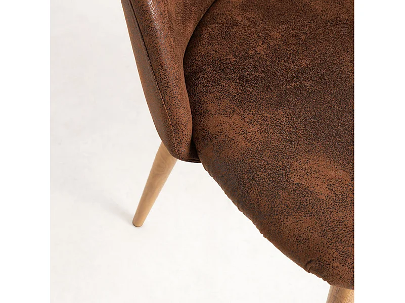 Lot de 2 chaises Kazon - Simili cuir élégant et pieds métal effet bois clair-Couleur Marron