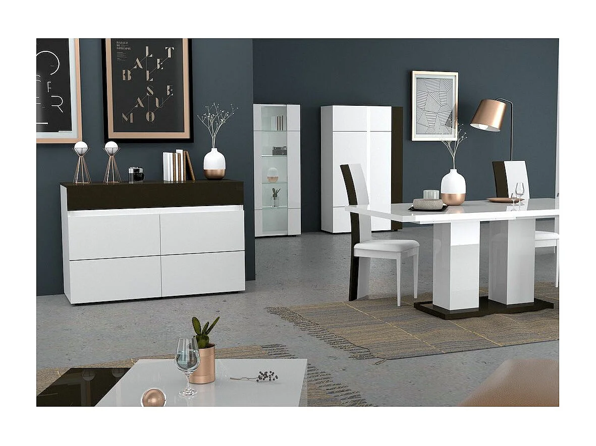 Chaise similicuir et bois laquée blanc et anthracite Koyd - Lot de 2