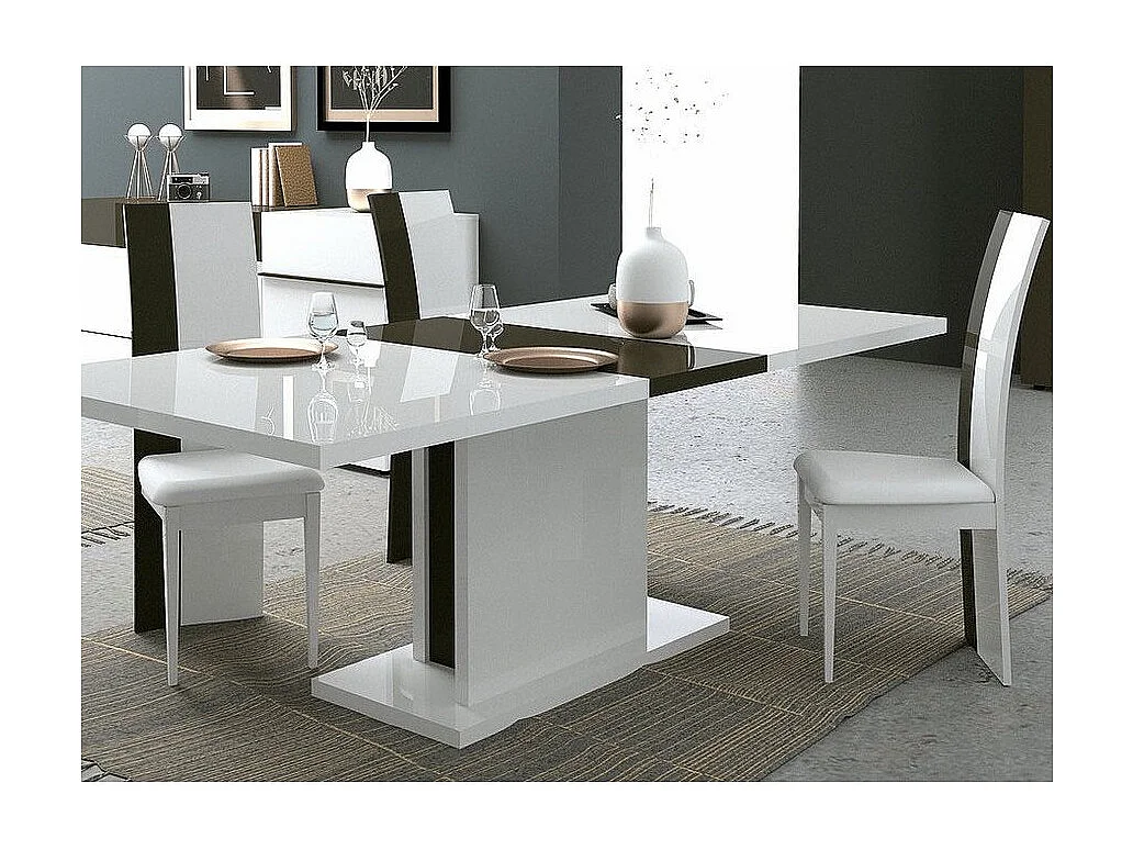 Chaise similicuir et bois laquée blanc et anthracite Koyd - Lot de 2