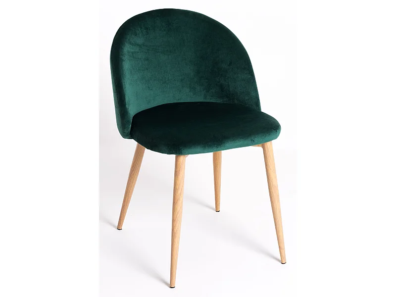 Lot de 2 chaises Kazon - Velours élégant et pieds métal effet bois clair-Couleur Vert foncé